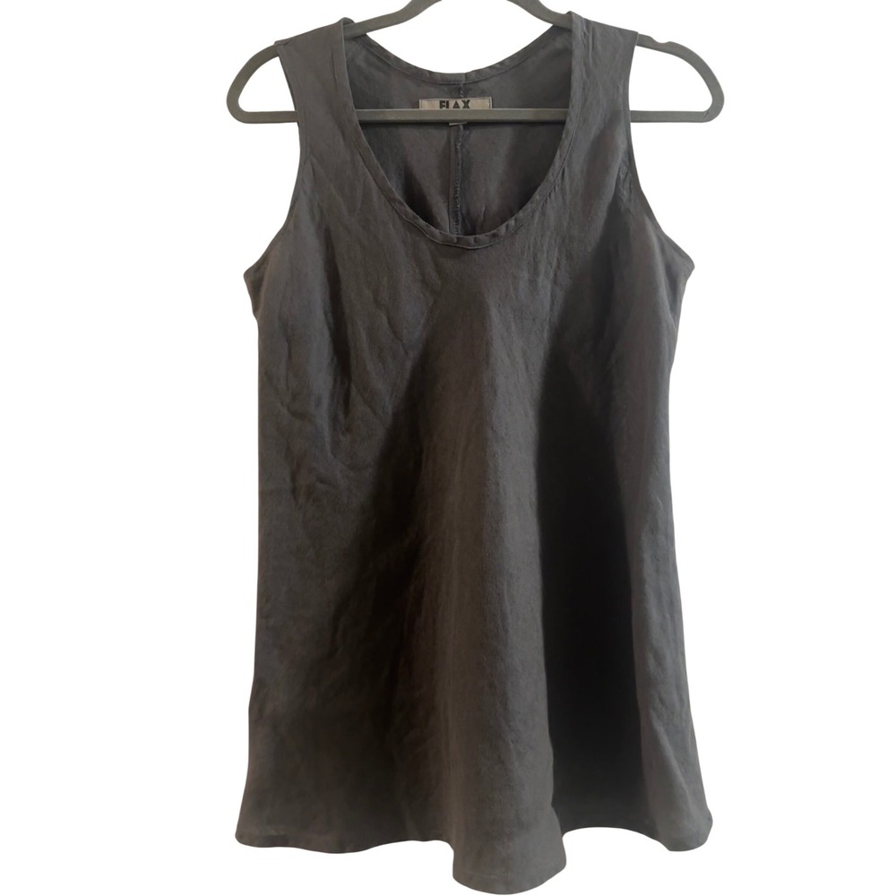 FLAX Women Small Charcoal Gray 100% Linen Tunic Tank Top Sleeveless Scoop Neck